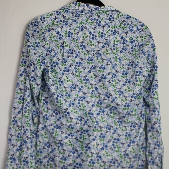 Frank & Eileen Barry Signature Crinkle Cotton Button Up Shirt Blue-Green Floral - Picture 9 of 11